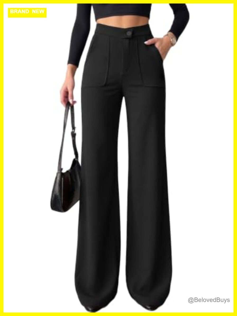 Wide Leg High Waisted Stretchy Work Office Trousers Pants